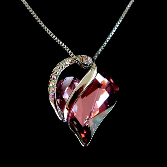 Silver & pink rhinestone heart pendant - Mother's Day - Picture 3 of 7